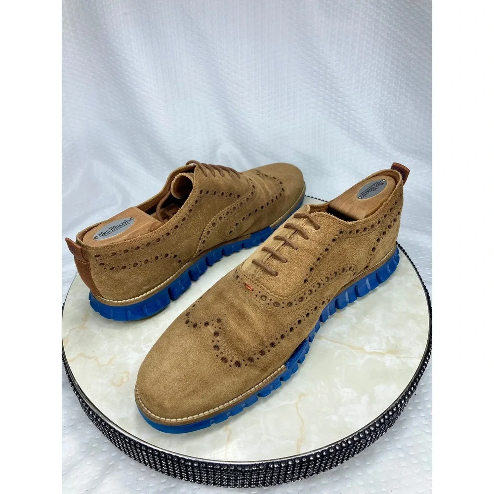 Cole Haan Zerogrand Suede Wingtip Oxfords Shoes Mens Sz 10.5 Tan Brogue Preppy